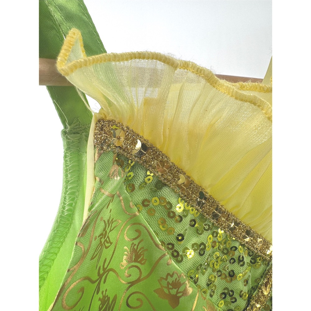 Disney Princess Tiana Costume Dress Kids Size 9/10 Lime Green Gold Sequins - Picture 4 of 14